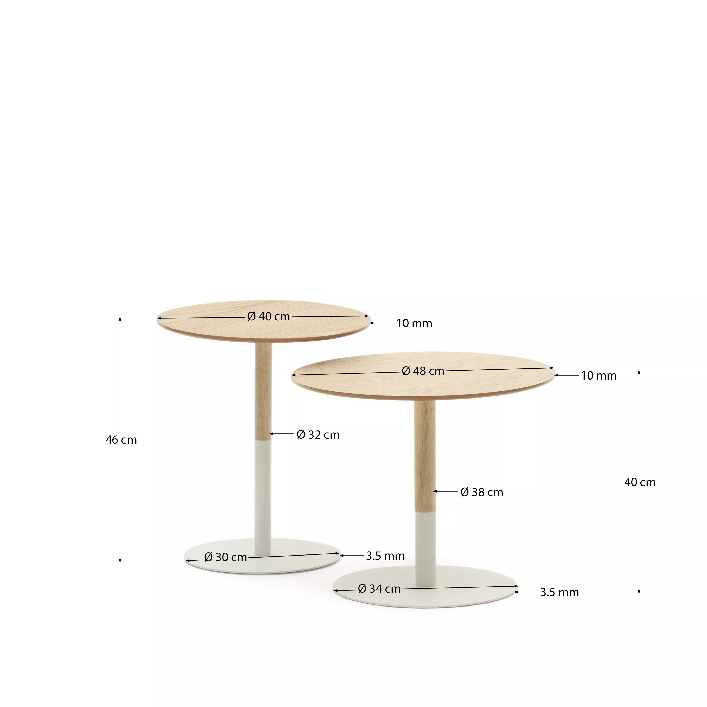 Набор из двух приставных столиков La Forma Watse из шпона дуба и матового белого металла