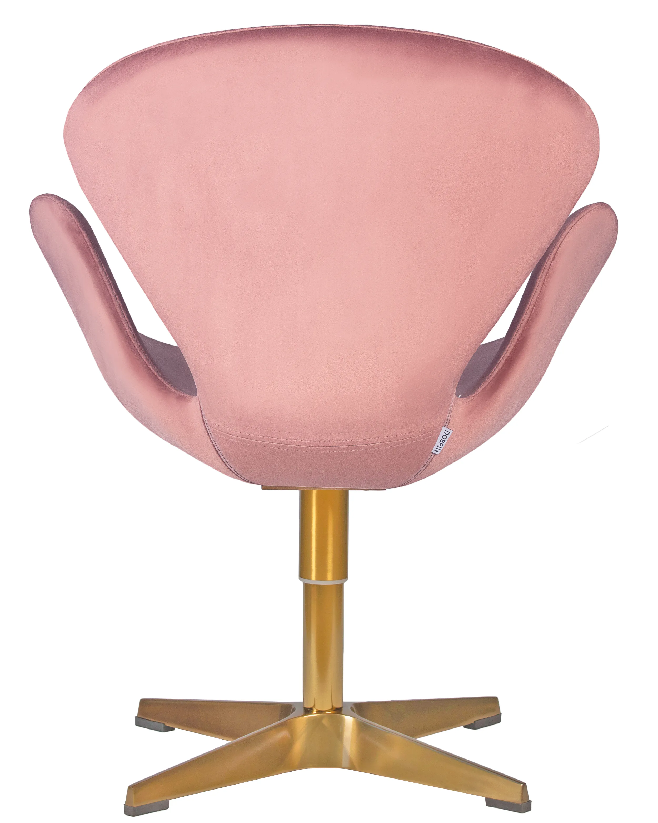 Кресло дизайнерское DOBRIN SWAN розовый велюр BLUVEL52, золотое основание