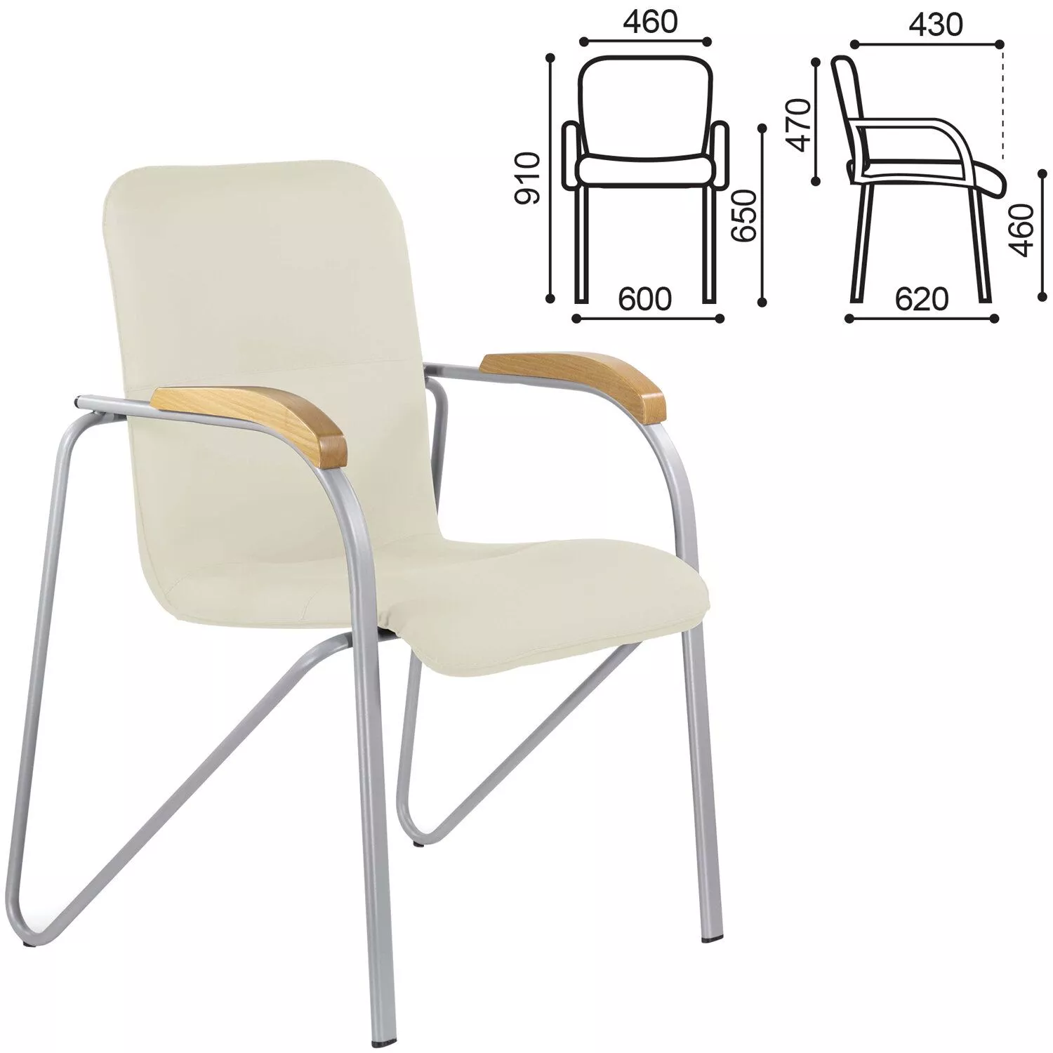 Кресло для посетителей BRABIX Samba CF-106 BOX-2 серый каркас накладки бук экокожа бежевый 532764