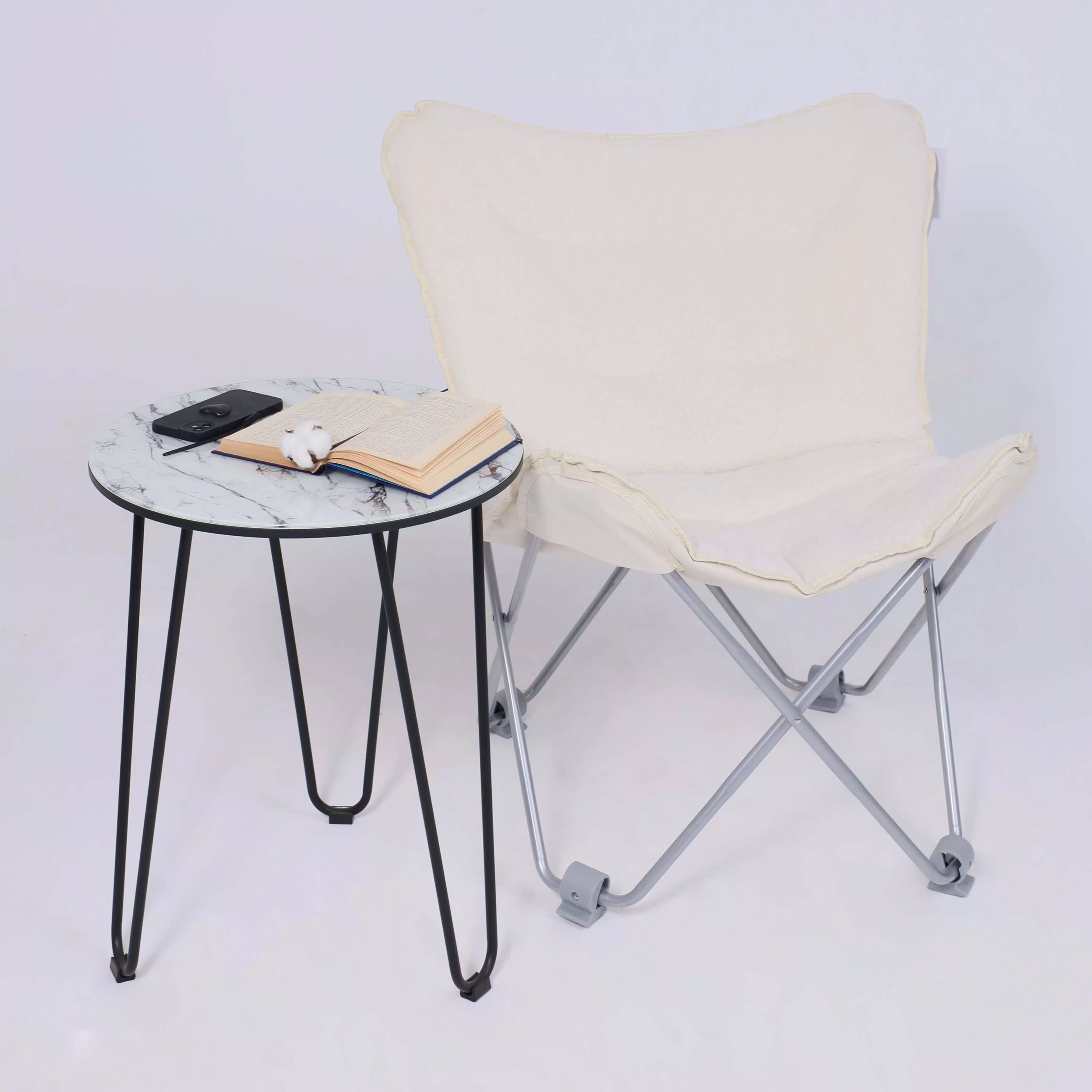 Кресло складное Maggy белый искусственный мех 86919