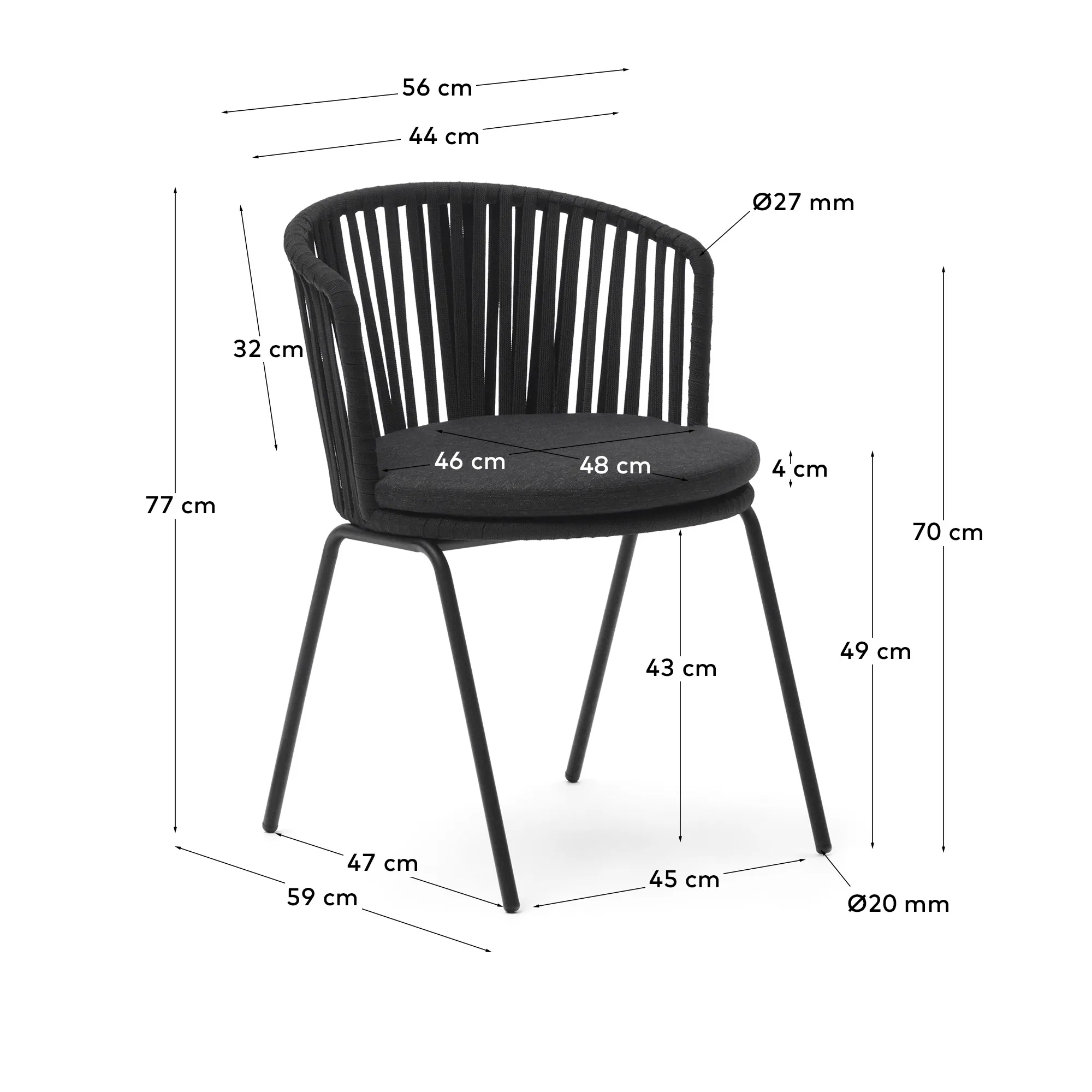 Садовый стул La Forma Saconca шнур и черная сталь 157209