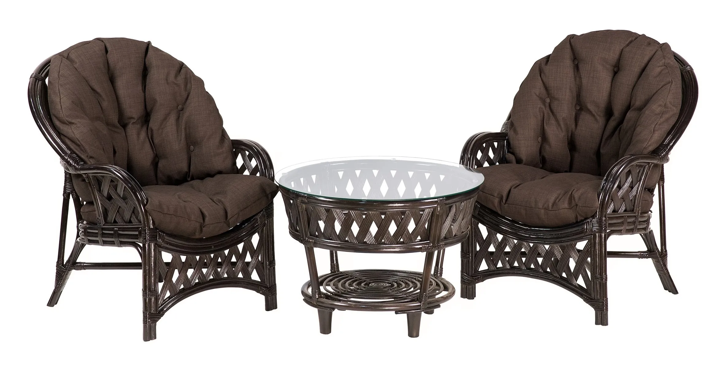 Комплект мебели из ротанга Черчилль (Рузвельт) дуэт с круглым столом темно-коричневый