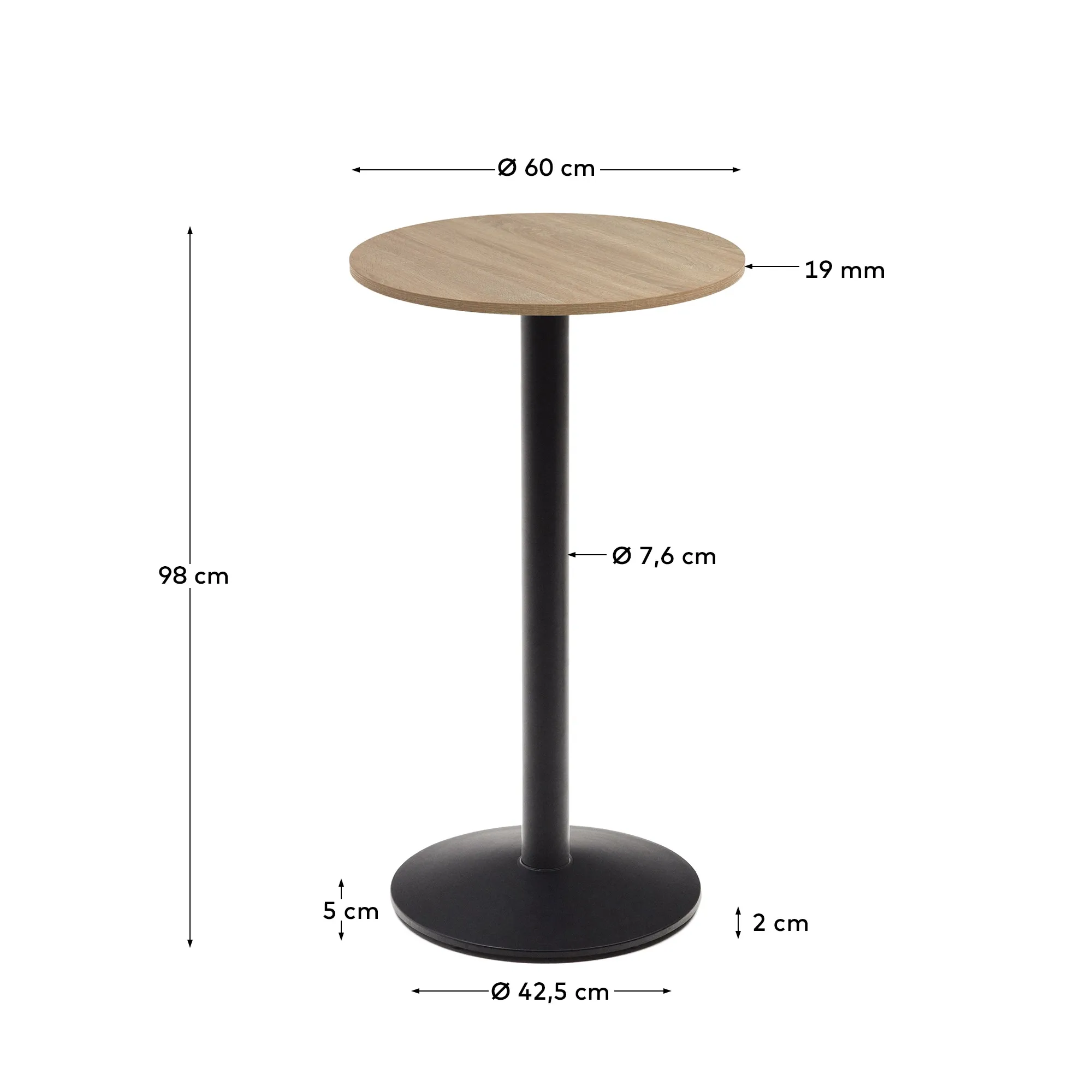 Круглый барный стол La Forma Esilda с натуральной отделкой и металлической черной ножкой 60x60x96 17