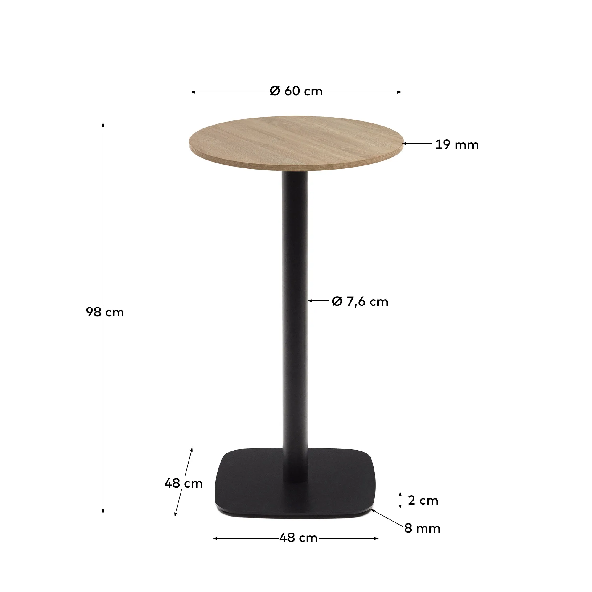 Круглый барный стол La Forma Dina с натуральной отделкой и металлической черной ножкой 60x60x96 1770