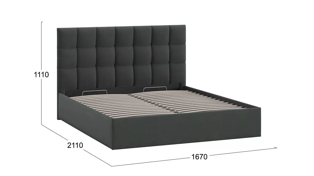 Кровать 160х200 с ПМ Тип 1 Эмбер велюр графит