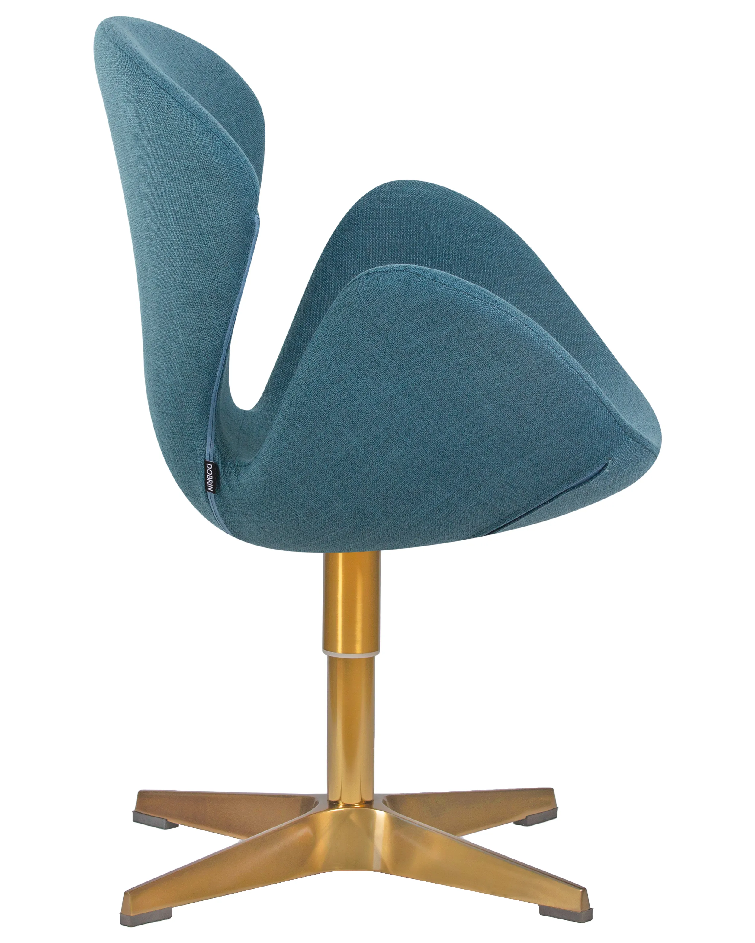 Кресло дизайнерское DOBRIN SWAN синяя ткань IF6, золотое основание