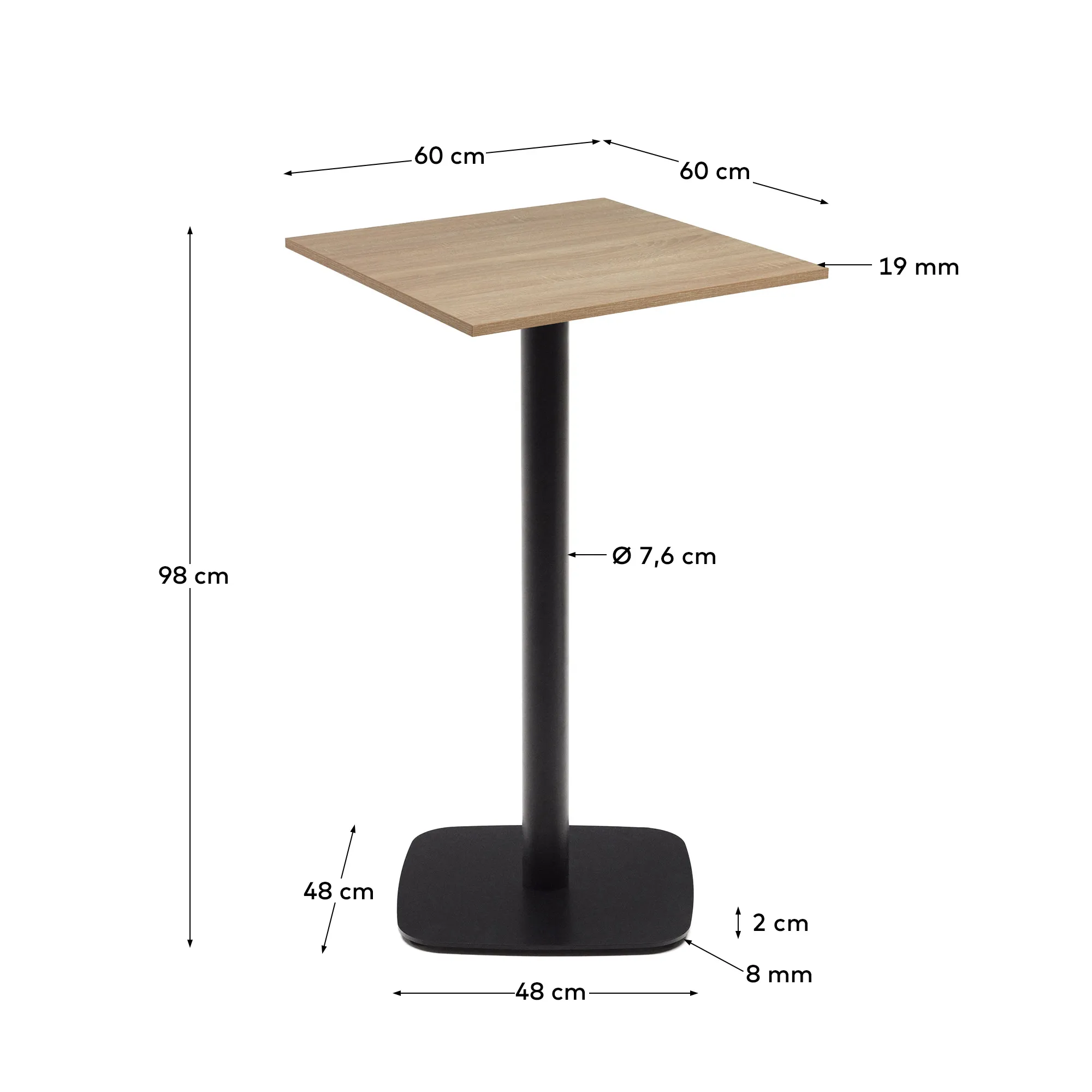 Барный стол La Forma Dina с натуральной отделкой и металлической черной ножкой 60x60x96 177059