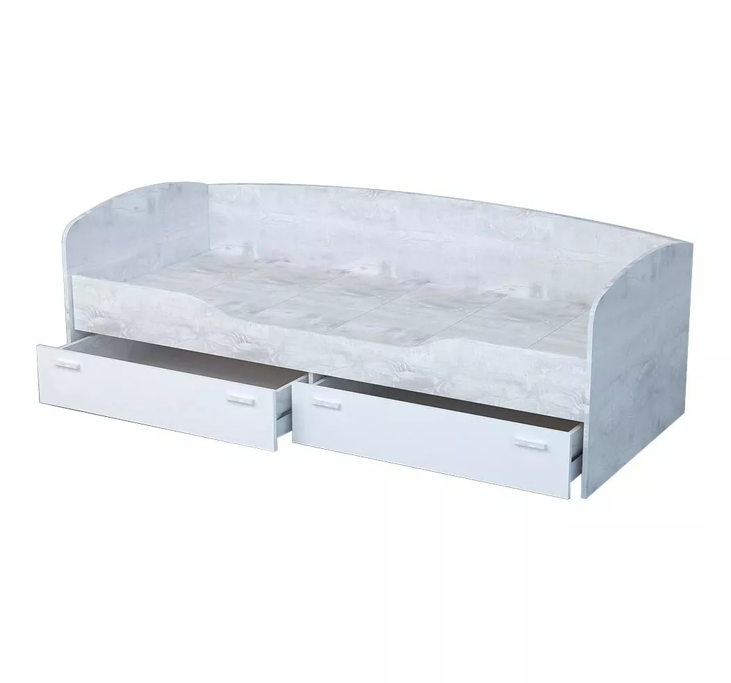 Кровать с ящиками 80х190 Эго бетон светлый белый глянец