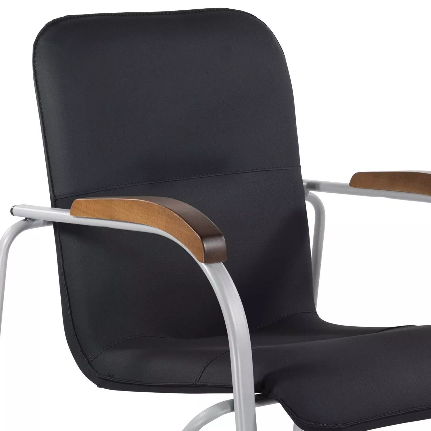 Кресло для посетителей BRABIX Samba CF-104 серый каркас накладки орех экокожа черный 532759