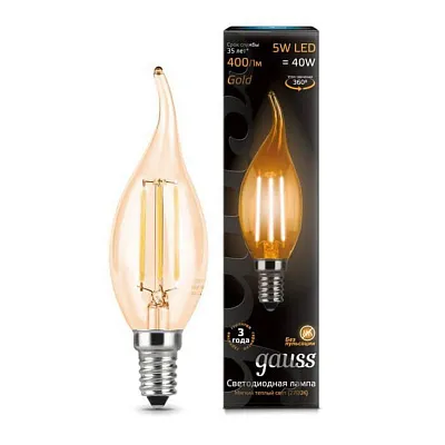 Лампа Gauss Filament Свеча на ветру 5W 400lm 2700К Е14 golden LED 1/10/50