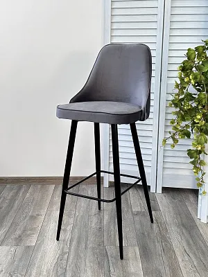 Барный стул NEPAL-BAR СЕРЫЙ #27 велюр/ черный каркас H=78cm