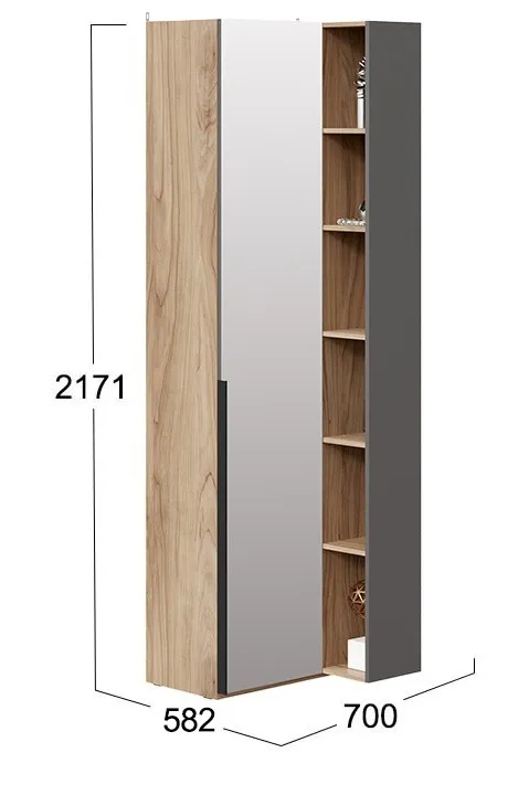 Шкаф угловой с зеркальной дверью и переходным стеллажом Порто яблоня беллуно графит СМ-393.21.025