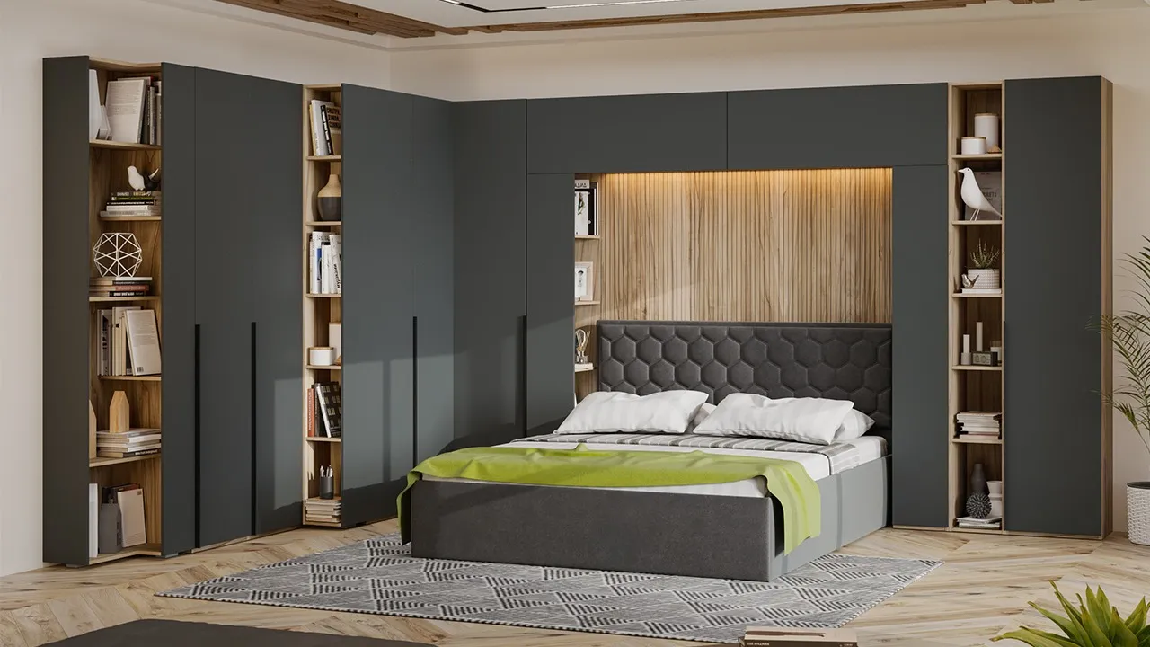 Модульная спальня Порто яблоня беллуно графит софт