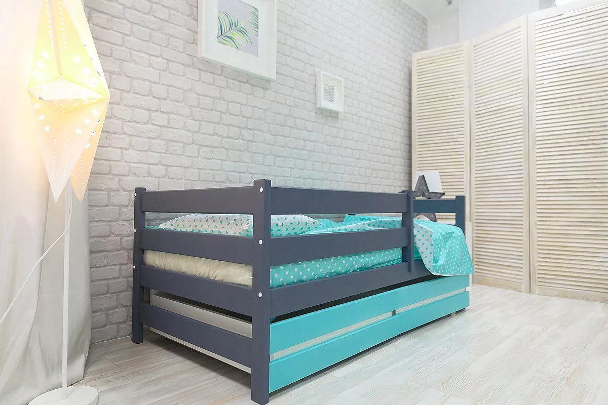 Детская кровать-манеж Сонечка графит-голубой с ящиками
