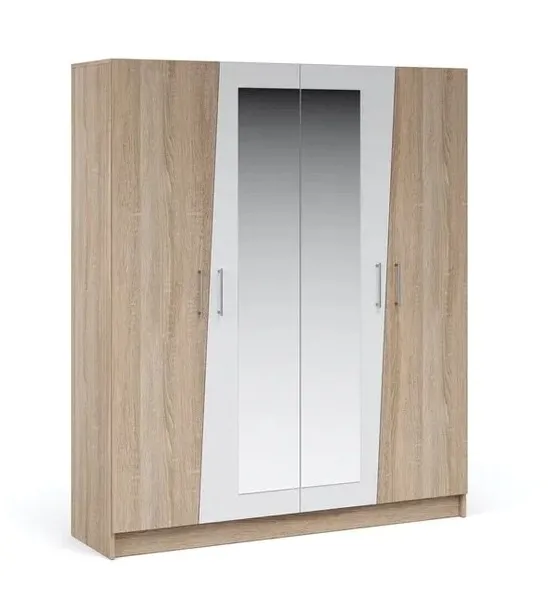 Шкаф 4-х дверный с зеркалом Антария дуб сонома белый