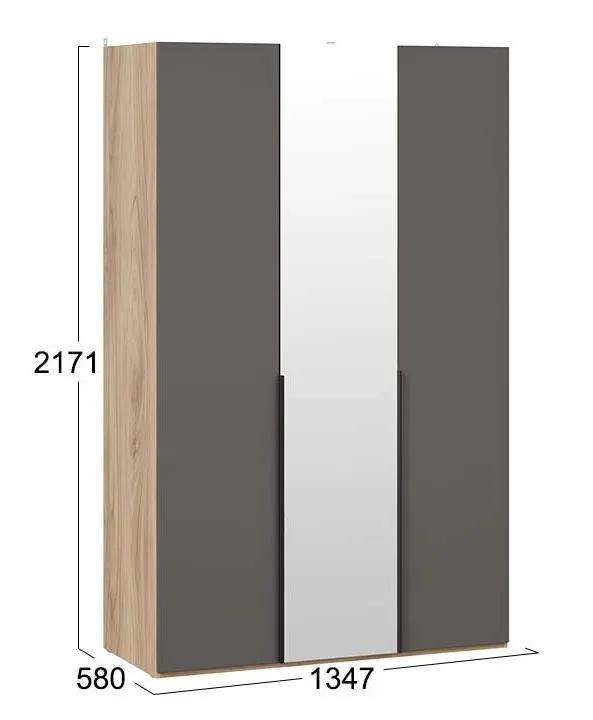 Шкаф для одежды с зеркальной дверью Порто яблоня беллуно графит софт СМ-393.07.112