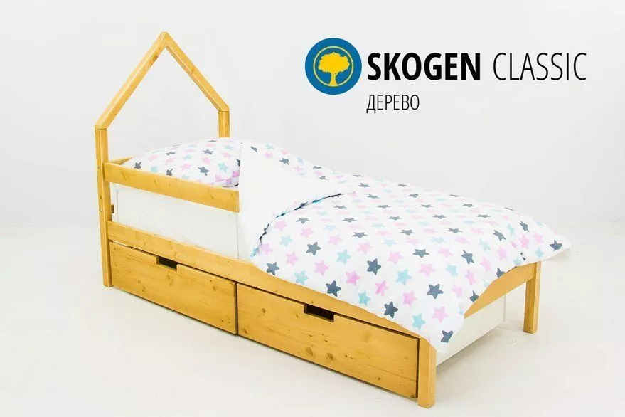 Детская кровать с бортиком и ящиками Svogen Домик Мини