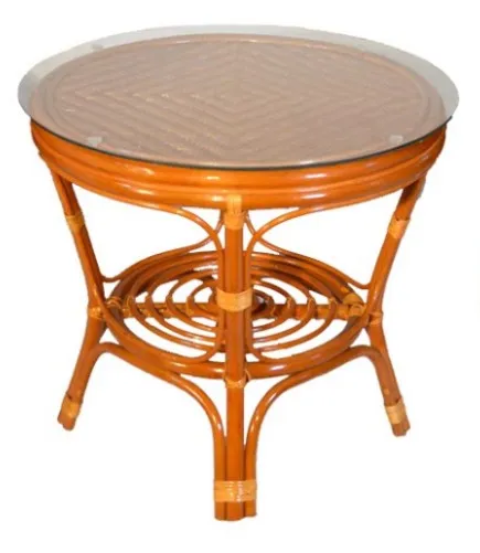 Кофейный столик из ротанга Багама круглый с плетеной столешницей
