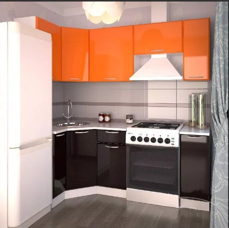 Угловой кухонный гарнитур Апельсин глянец Шоколад глянец 1100x2150