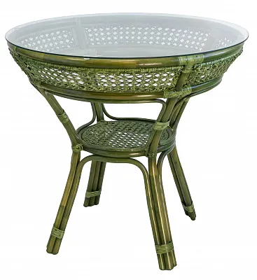 Обеденный круглый стол из ротанга Ява олива