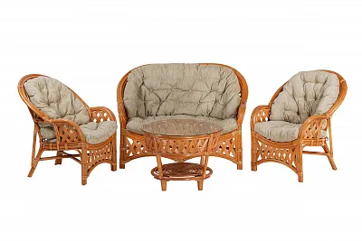 Комплект мебели из ротанга Черчилль (Рузвельт) с 2-х местным диваном и круглым столом коньяк