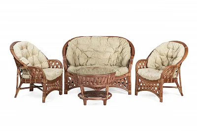 Комплект мебели из ротанга Черчилль (Рузвельт) с 2-х местным диваном и круглым столом миндаль