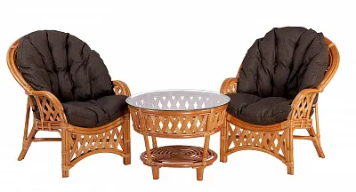 Комплект мебели из ротанга Черчилль (Рузвельт) дуэт с круглым столом коньяк