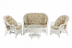 Комплект мебели из ротанга Черчилль (Рузвельт) с 2-х местным диваном и круглым столом белый матовый