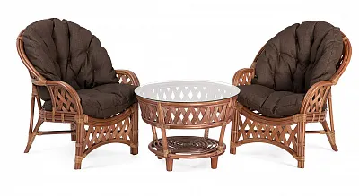 Комплект мебели из ротанга Черчилль (Рузвельт) дуэт с круглым столом миндаль матовый
