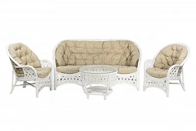 Комплект мебели из ротанга Черчилль (Рузвельт) с 3-х местным диваном белый матовый
