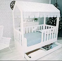 Детская кровать Домик с ящиком белый
