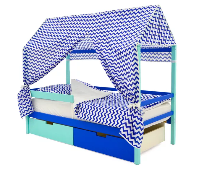 Кровать-домик с крышей Svogen мятно-синий