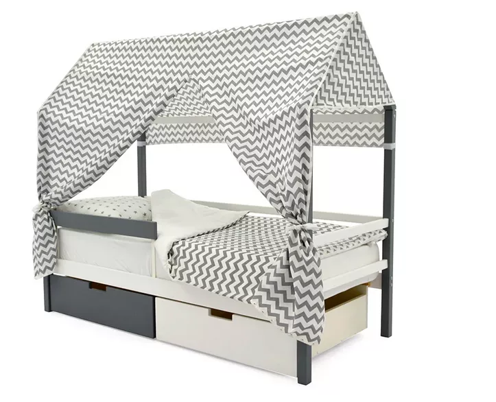 Кровать-домик с крышей Svogen графит-белый