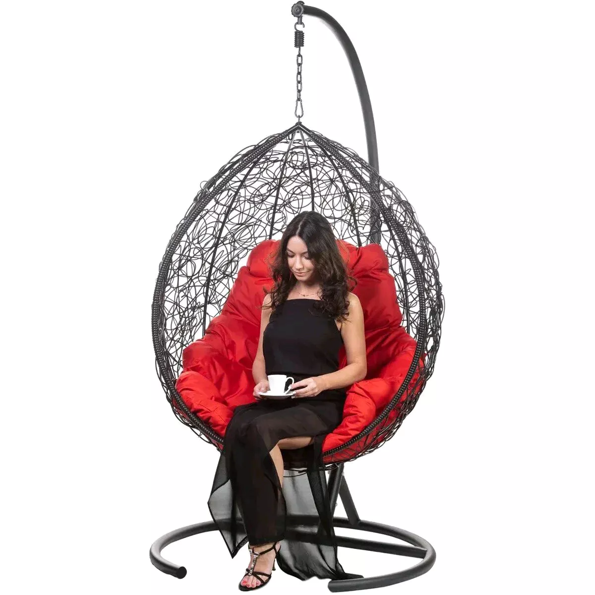 Подвесное кресло Bigarden Tropica Black с красной подушкой