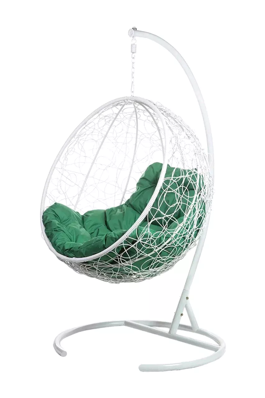 Подвесное кресло Bigarden Kokos White с зеленой подушкой