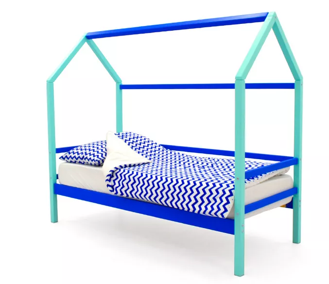 Кровать-домик с крышей Svogen мятно-синий