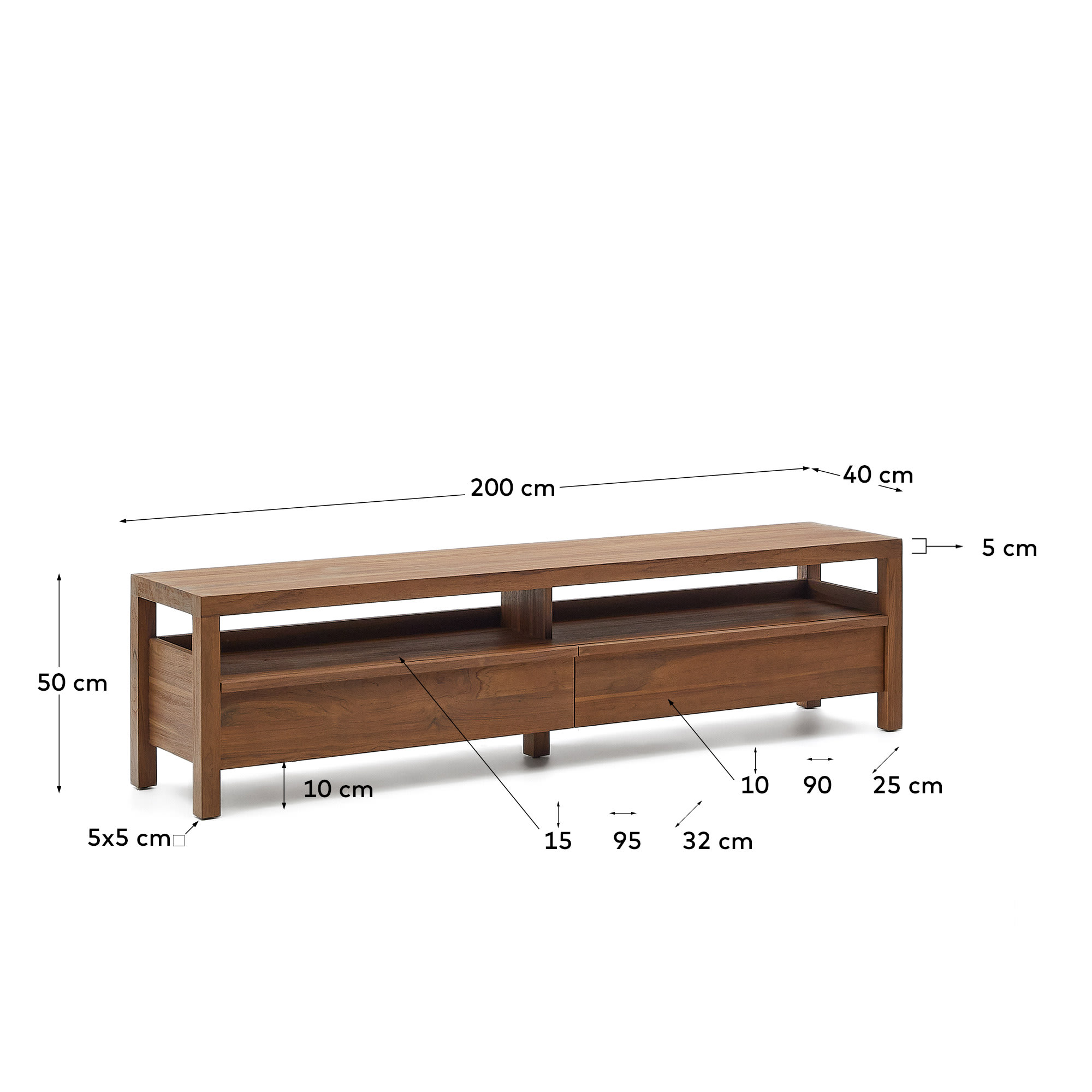 Тумба под телевизор La forma Sashi из массива тикового дерева 200 x 40 см 191590