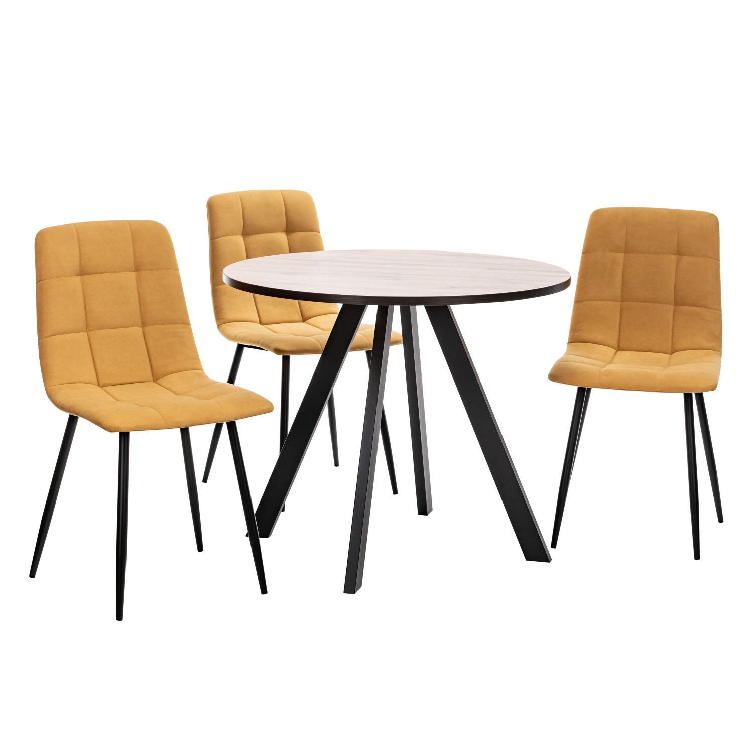 Стол и стулья (комплект) Leset Франк + Скай Дуб вотан / Ultra Mustard