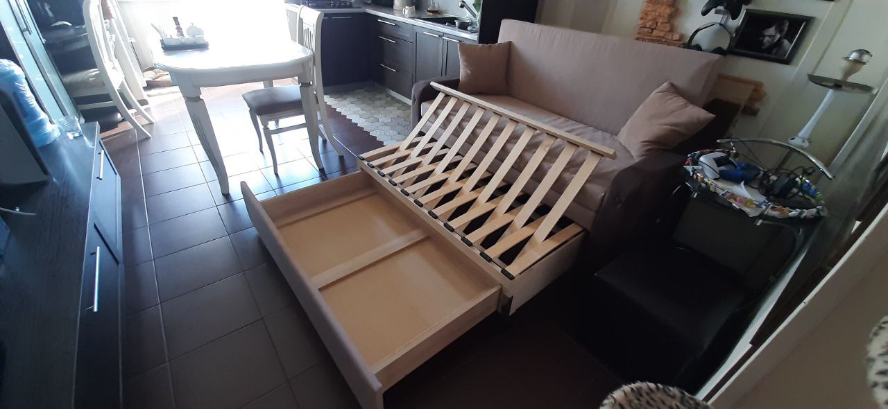 Диван Стол Кровать (3 в 1) Смарт-2 бежевый / коричневый / дуб сонома МЛК реальное фото 3