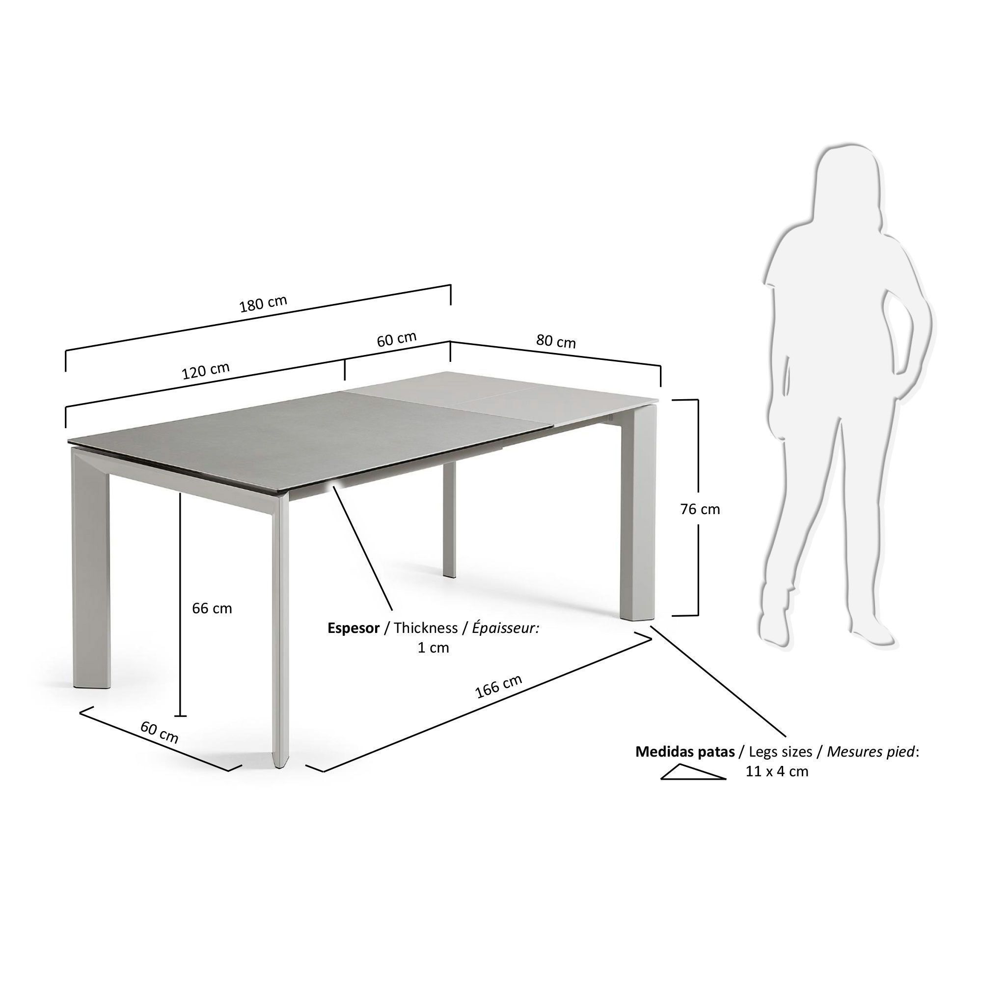 Стол обеденный La Forma Glynis 120(180)x80 серый керамическая столешница