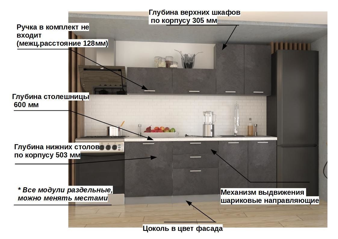 Прямой кухонный гарнитур 12 ЛОФТ 2 метра