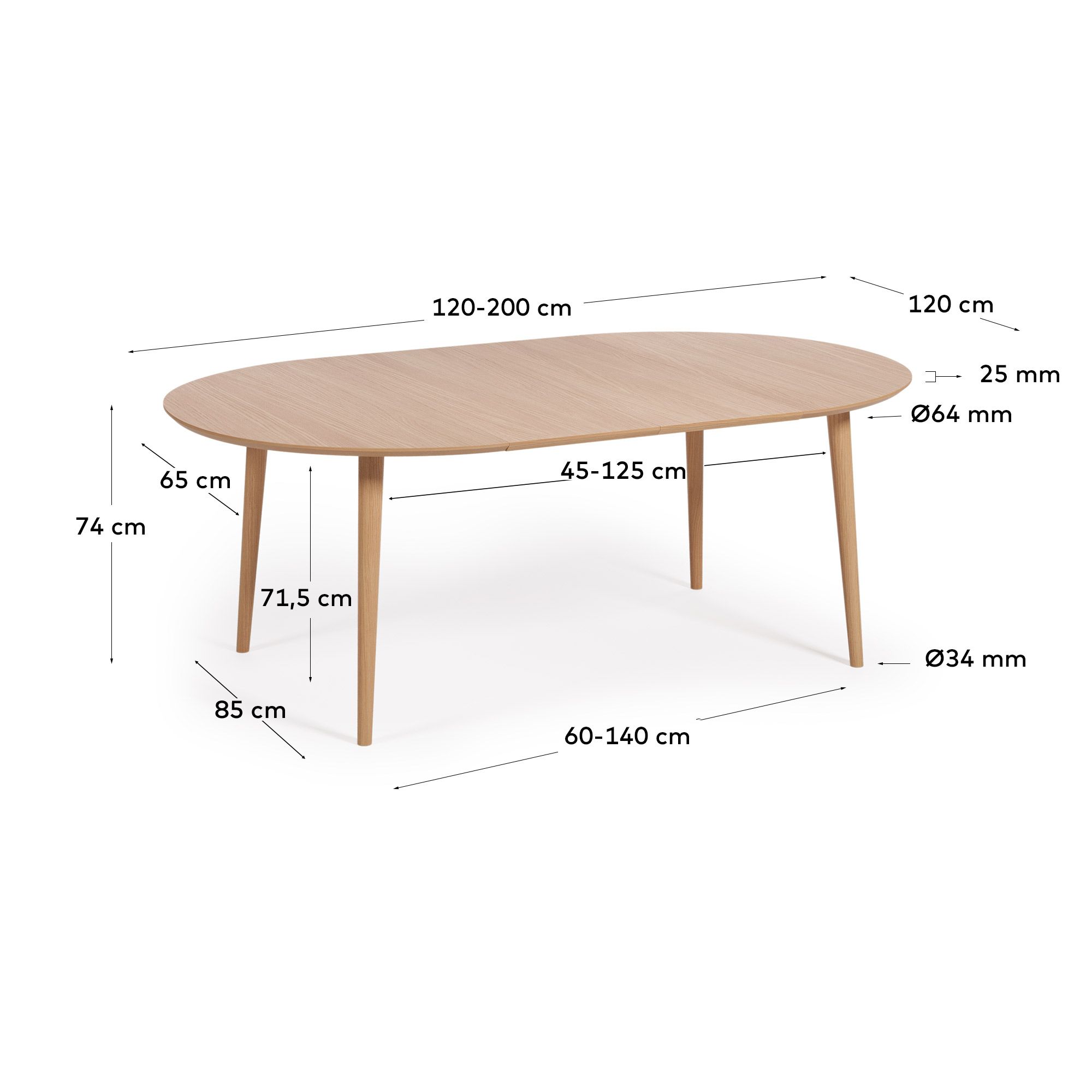 Раздвижной стол La Forma Oqui из МДФ с дубовым шпоном 120 x 120 см