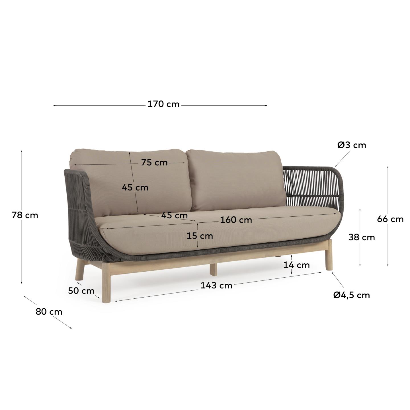 Диван 3-местный La Forma Catalina из зеленой веревки