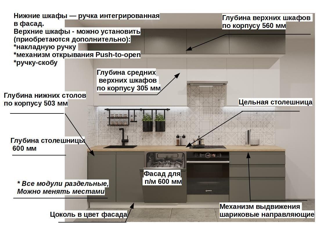 Кухонный гарнитур Обсидиан / Тальк Лайн 2800 с антресолями (арт.47)