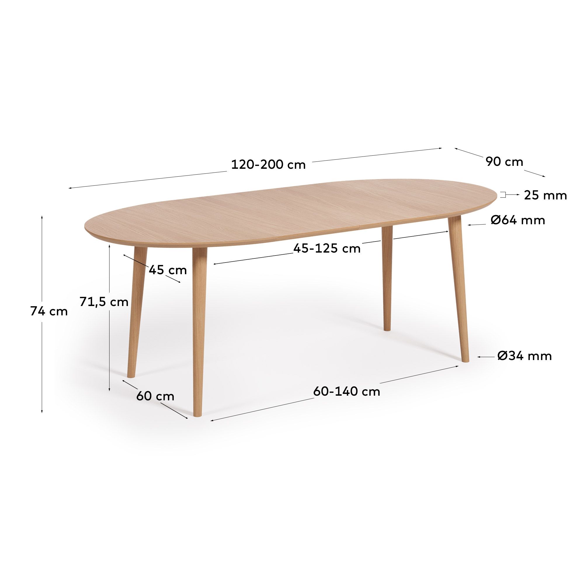 Раздвижной стол La Forma Oqui из МДФ с дубовым шпоном 120 x 90 см