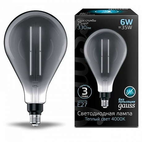 Лампа Gauss Filament PS160 6W 330lm 4000К Е27 gray straight LED 1/6