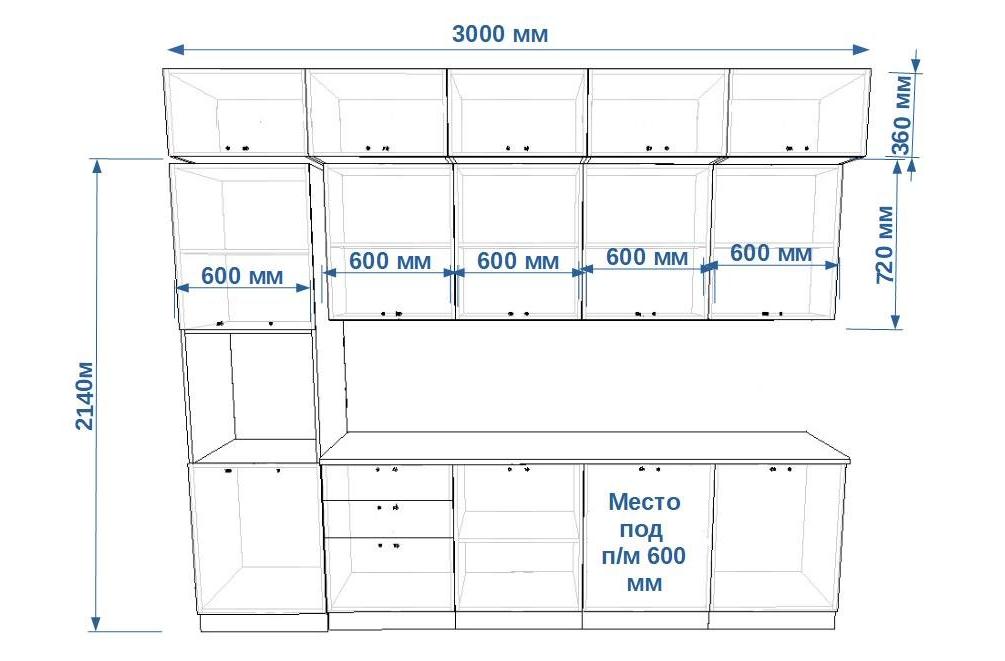 Кухонный гарнитур 31 ЛОФТ 3000 с антресолями до потолка
