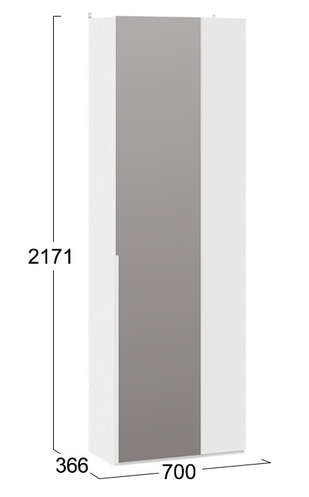 Шкаф для одежды угловой с зеркальной дверью Порто белый жемчуг белый софт СМ-393.07.232