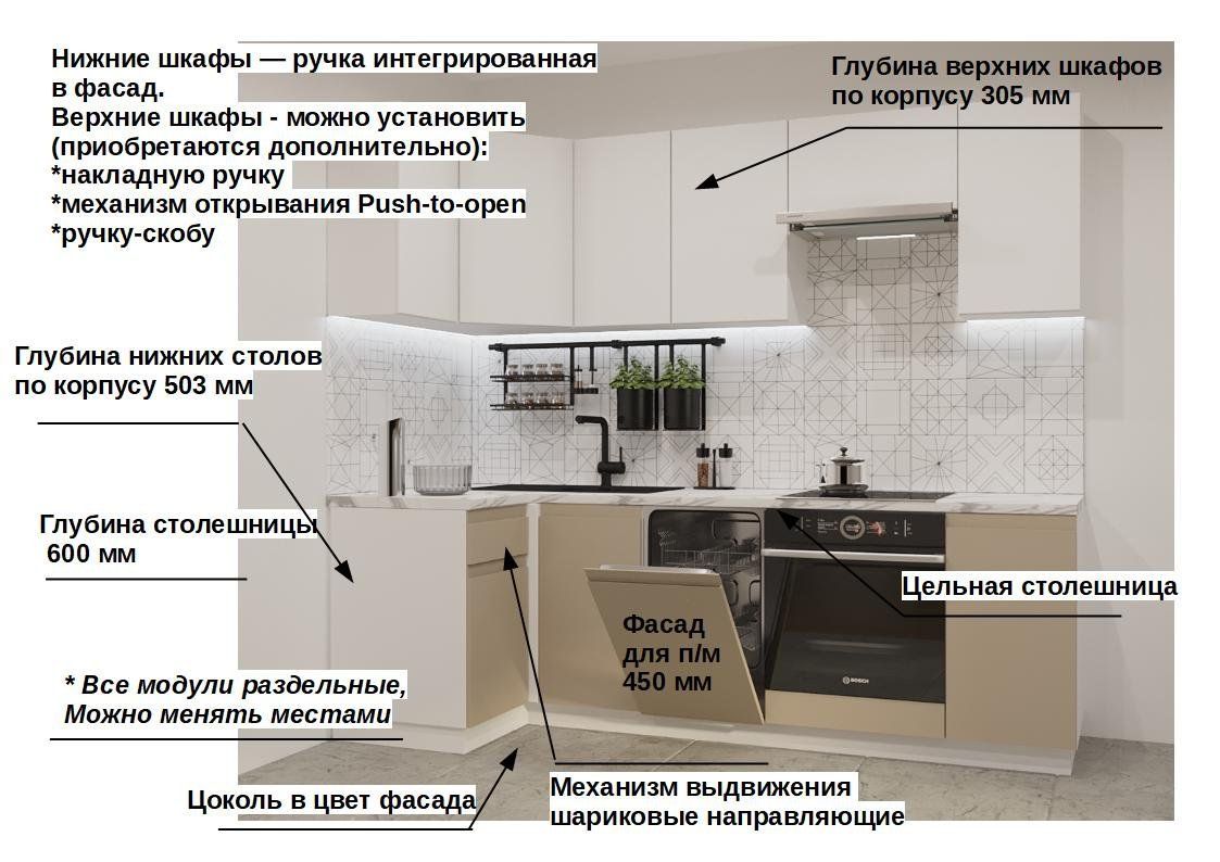 Кухонный гарнитур без ручек Тальк / Пикрит Лайн 1000х2450 (арт.28)