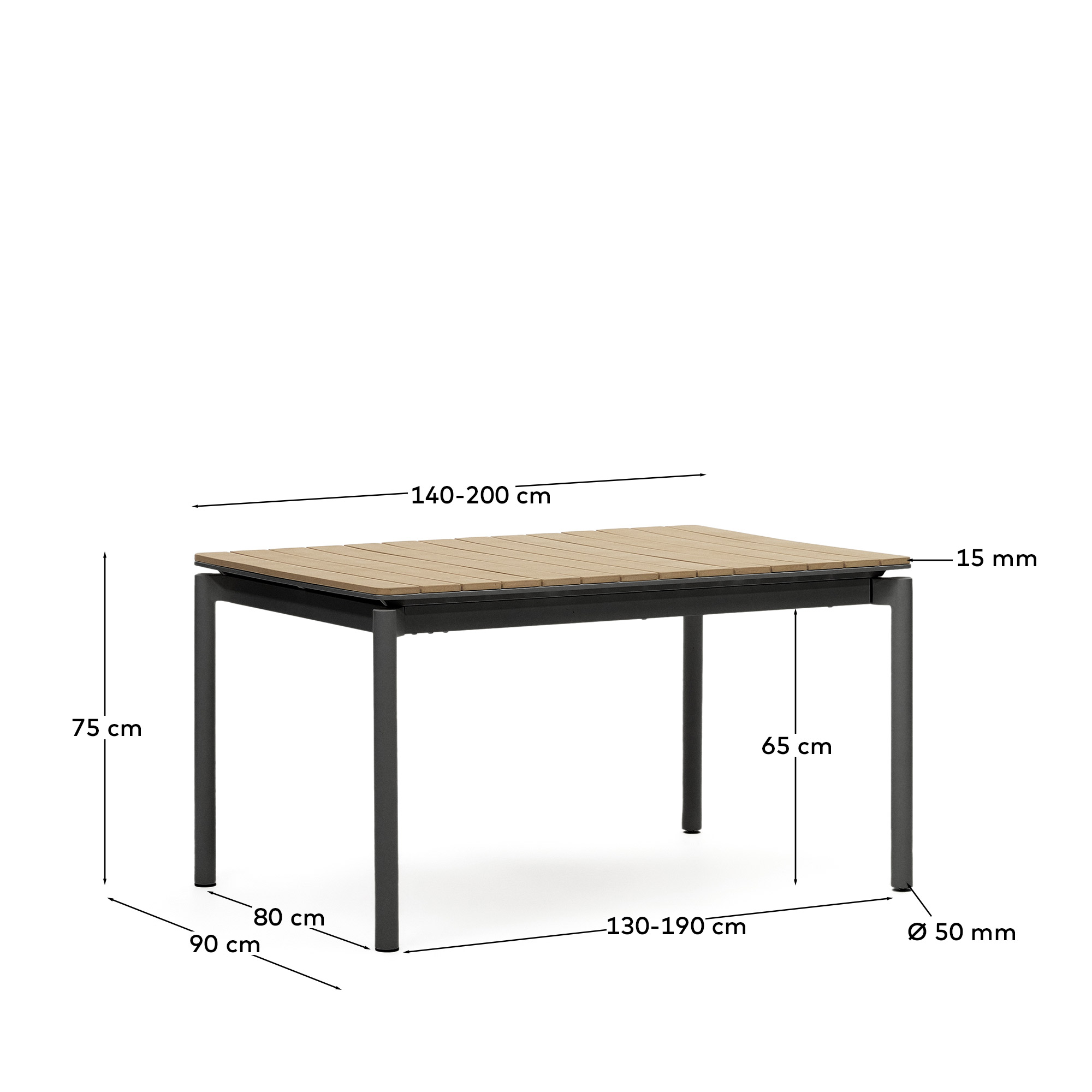 Уличный раздвижной стол La Forma Canyelles черный 140 (200) x 90 156911